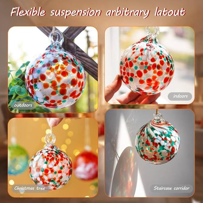 4" Blown Glass Gazing Ball Hanging Friendship Balls for Garden Patio Window Decoration Unique for Mom Wife