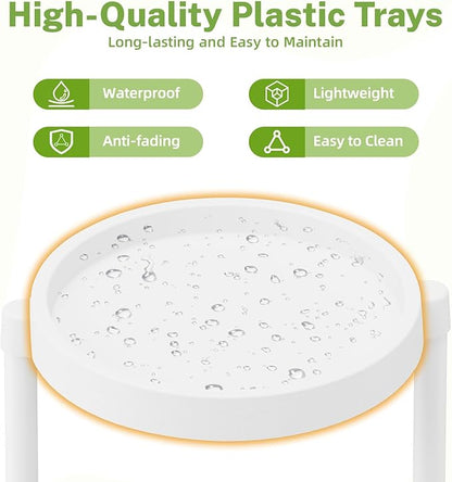 iDavosic.ly 7 Tier Folding Plant Stand Indoor Outdoor with Plastic Tray, Tiered Corner Flower Holder Shelf, Metal Orchid Display Rack for Patio Porch Living Room Garden Balcony, White