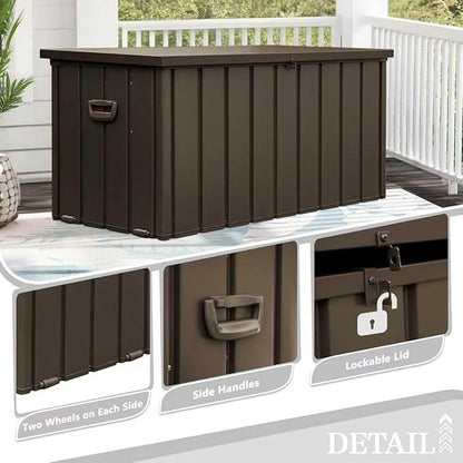 Domi 150-Gallon Outdoor Storage Box – Waterproof, Lockable Storage Cabinet for Patio Furniture, Garden Tools & Pool Supplies – Large Metal Storage for Cushions, Toys & More