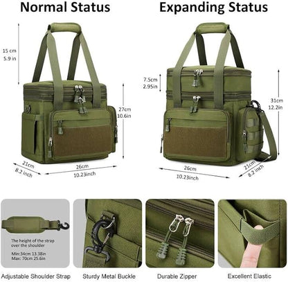 Gafetrey Large Tactical Lunch Box for Men, Insulated Lunch Bag Adult, Thermal Lunchbox Leakproof Waterproof Cooler Bag, Dual Compartment Lunch tote, Large Lunch Pail for Office Camping (Green)24L