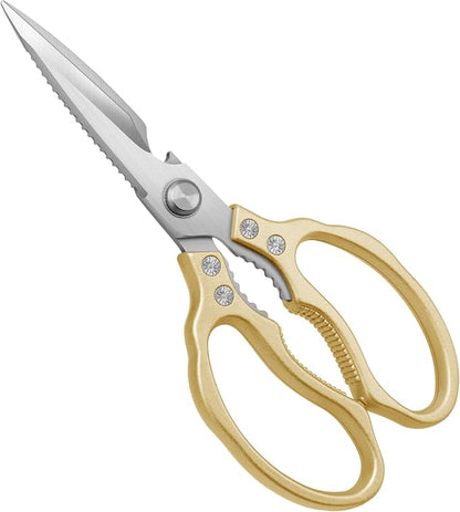CGBE Kitchen Scissors All Purpose Heavy Duty, Ultra Sharp Stainless Steel Kitchen Shears Dishwasher Safe, Cooking Shears for Chicken, Poultry, Fish, Meat, Herbs & Grapes with Non-Slip Grips - Gold