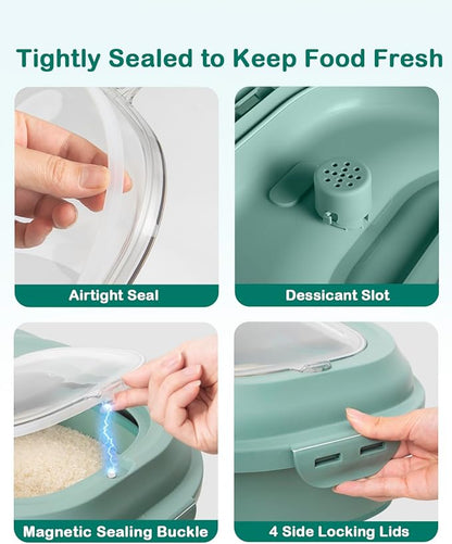 20-50 Lbs Food Storage Containers,Collapsible Rice Container with Wheel Airtight Locking Lid,Flour Storage Container with Small Food Jar and Scoop,Suitable for Food,Rice,Pet Food,Flour