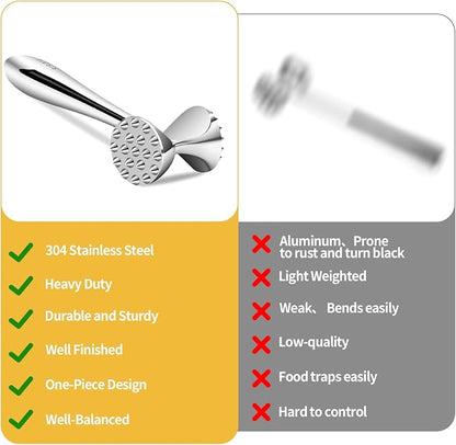 304 Stainless Steel Meat Tenderizer Mallet Dual Side Meat Hammer Chicken Pounder Heavy Duty Meat Beater for Steak and Beef Meat Pounder Kitchen Cooking Mallet Dishwasher Safe