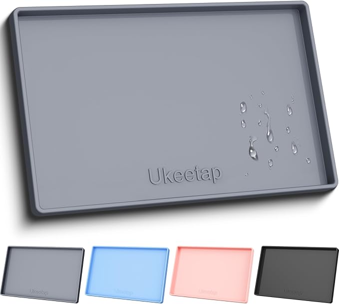 ukeetap 34" x 22" Extra Thick Silicone Mat Waterproof with Raised Edge, Under Sink Mat for Kitchen & Bathroom, Kitchen Cabinet Liner, Multi-Purpose for Storage & Protection, Gray