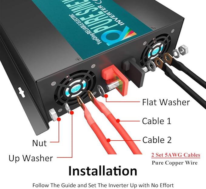 WZRELB Pure Sine Wave 2000 Watt (4000W Surge) 48V Power Inverter DC to 120 AC 60Hz,Off-Grid Solar Back Up Power