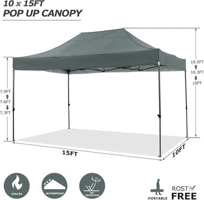COBIZI 10x15 Pop Up Canopy with 4 Sidewall,Heavy Duty Canopy UPF 50+ All Season Wind Waterproof Commercial Outdoor Wedding Party Tents for Parties Gazebo with Carry Bag(10 x 15 ft Gray)