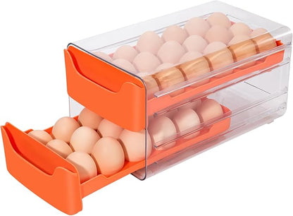 Egg Storage for Refrigerator, Egg Holder for Kitchen Countertop, PET & PP Egg Container for Fridge, Egg Dispenser for 36 Eggs, Double Layer, 18 Eggs per Layer (Orange)