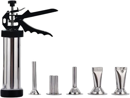 Beef Jerky Gun Kit, Stainless Steel Meat Gun with 5 Nozzles | 304 Stainless Sausage Gun with Easy squeeze Handle, 5 Nozzle Shapes, Dishwasher Safe, Quick Clean, 1.5LB Capacity