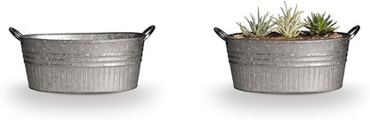 Headwind Decorative Planter - Oval Galvanized Tubs Planter with Handles – 24 Inch Lightweight Steel Indoor Oval Plant Pot with Drainage Holes – Large Galvanized Tub Flower Bucket – Outdoor Planter