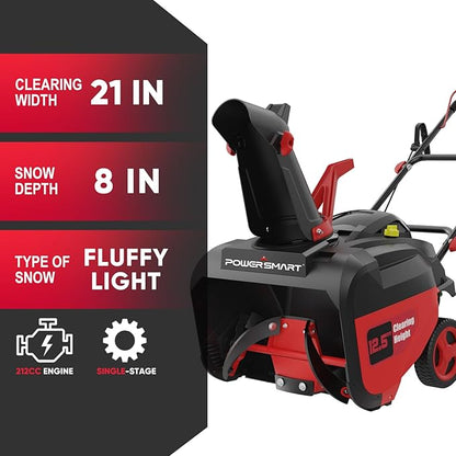 PowerSmart 21-Inch Single-Stage Gas Snow Blower with 212cc 4-Cycle Engine Recoil Start