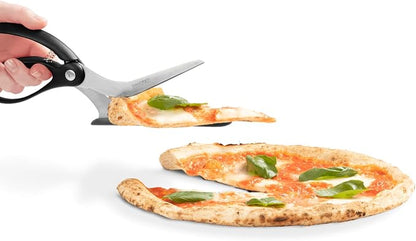 Dreamfarm Scizza 2-In-1 Easy Ergonomic Pizza Scissors with Stainless Steel Pizza Cutter Blades & Non-Stick Slice Server - Black | Cuts and serves pizza with non-scratch, heat resistant serving base, spring-loaded German stainless steel blades