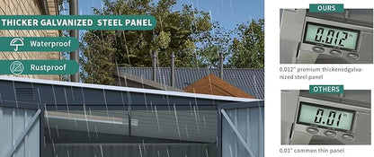 Outdoor Storage Shed, 8x6 FT Metal Garden Shed with Double Doors, Galvanized Steel, Waterproof and Rustproof, Gray