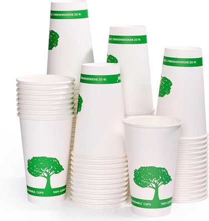 Vplus 240 Pack Compostable Paper Cups, 16 oz Paper Coffee Cups, Biodegradable Disposable Paper Cups, Eco-friendly Hot Drinking Cups for Party, Picnic,and Events