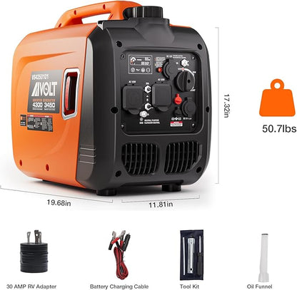 AIVOLT Inverter Generator 4300W Gas Powered Portable Super Quiet Outdoor Generator RV Ready for Camping Tools and Home Use, EPA Compliant