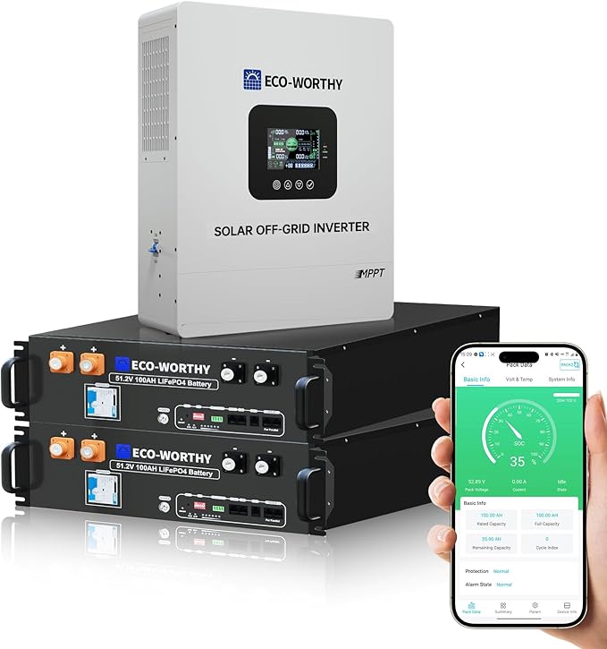 ECO-WORTHY Home Power Station Backup Power,10240Wh LiFePO4 Battery Support Communication、Bluetooth and WiFi,AC 5000W Inverter, 2Hr/5Hr Fast Charge,for Home Backup,Emergency,Solar System Components