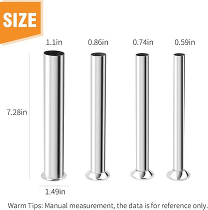 Hoypeyfiy 4Pcs Stainless Steel Sausage Stuffing Tubes, 4 Sizes Meat Stuffer Funnels Replacement for LEM 606 606SS 1606 1606SS, Fits 5 lb Sausage Stuffer with 1 9/16 Inch Base