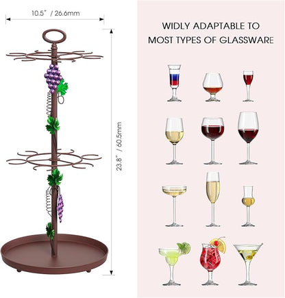 Metal Tabletop Wine Rack with Hanging 12 Glasses Hooks Countertop Holder | Champagne Bottle & Wine Glass Holder Stand, Tabletop Stemware Storage Rack for Kitchen, Dining Table,Bar Farmohuse Decor