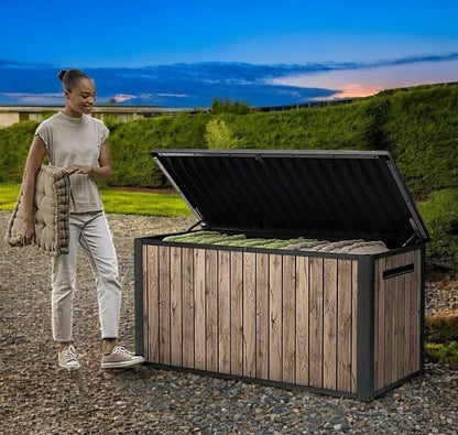 170-Gallon Outdoor Storage Deck Box, Weather-Resistant, (Ash Wood Brown)