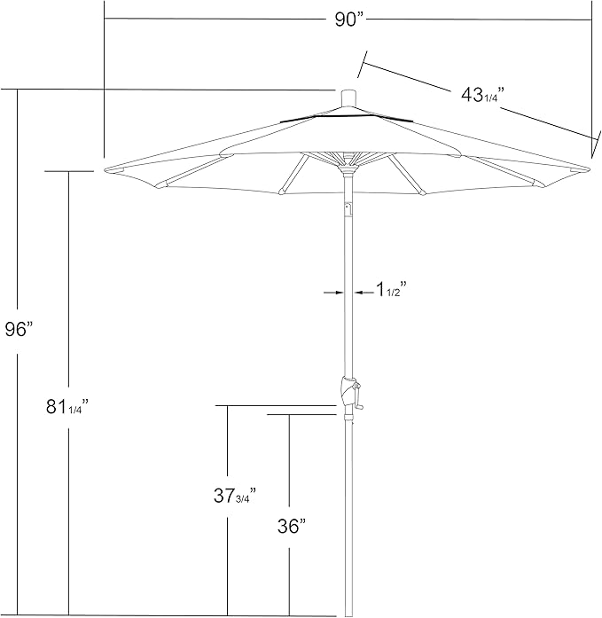 California Umbrella 7.5' Round Aluminum Market Umbrella, Crank Lift, Push Button Tilt, White Pole, Woven Granite Olefin
