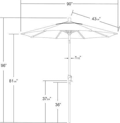 California Umbrella 7.5' Round Aluminum Market Umbrella, Crank Lift, Push Button Tilt, White Pole, Woven Granite Olefin
