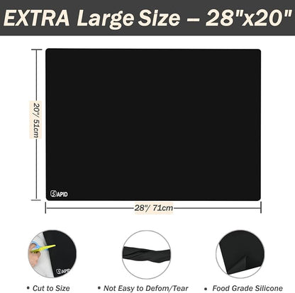 1.5MM Extra Thick Placemats Large Silicone Mat Heat Resistant Table Mat | 28" x 20" Kitchen Countertop Protector, Washable Place Mats Silicone Mats for Kitchen Counter Mat Table Mat, Black, Sapid