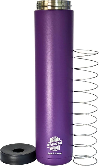 Stack'Em Patented Skinny Can Cooler Insulator - Holds Two 12 oz Slim Cans - Stainless Steel Stackable Thermocooler - Reusable Drink Holder for Beer, Seltzer, Soda, Energy Drinks (Purple)