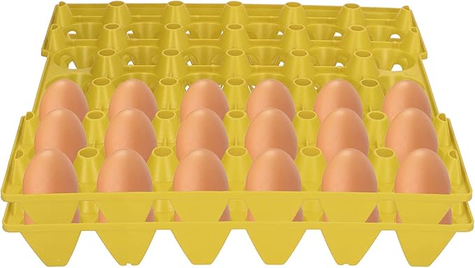 CHICIRIS 5PCS Plastic Egg Trays, 30 Cell Plastic Chicken Egg Flats Crates Holder Reusable Shipping Poultry Egg Cartons for Storage Transportation Home Farm Supplies (Yellow)
