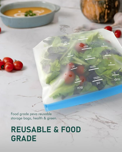 IDEATECH 24Pack Reusable Food Storage Bags, Reusable Freezer Bags | Leakproof, Dishwasher Safe, Stand-Up, BPA-Free Food Grade, 24Pack Assorted Set for Meal Prep, Freezer Storage & Family Use