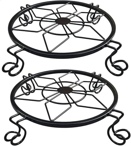 Flower Pot Stand Heavy Duty 2 Pack Planter Holder Indoor Outdoor Home & Garden Decor(Black)
