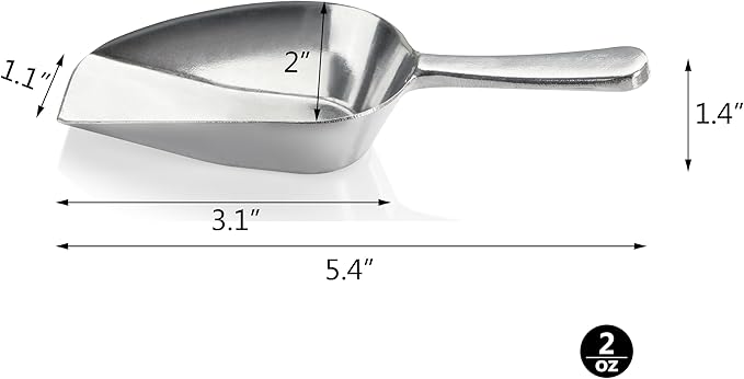 New Star Foodservice 34646 One-Piece Cast Aluminum Flat Bottom Bar Ice Flour Utility Scoop, 2-Ounce, Silver