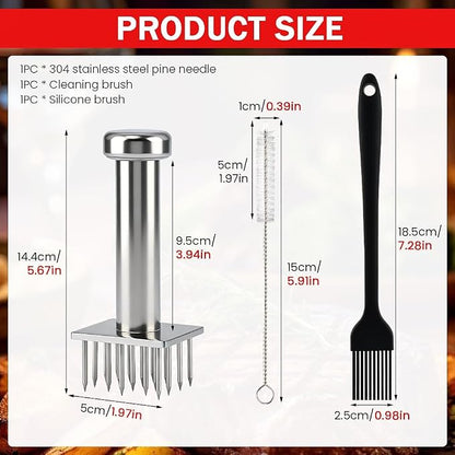 Meat Tenderizer Tool with 18 Sharp Needles, Stainless Steel Meat Tenderizer Mallet One-Piece Design, Easy Grip Meats Mallet Hammer for Tenderizing Chicken Beef Pork