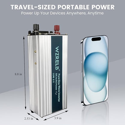 WZRELB 800W Pure Sine Wave Inverter 36V DC to 110V 120V AC Power Converter with LED Display, Off-Grid Portable Power Inverter with 2 AC Outlets for Home, RV, Truck, Camping