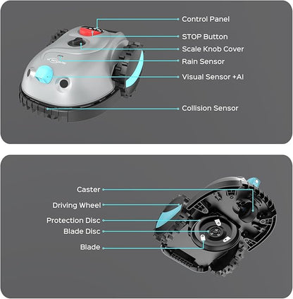 V100 Robotic Lawn Mower, HD Visual Navigation, Smart Obstacle Avoidance & Precision Collision Sensors, Adjustable Cutting Height, Quiet Operation, Ideal for Small Lawns up to 1,600 sq ft