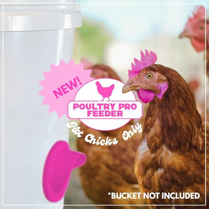 Hot Chicks Only | The Original Pink Poultry Pro Feeder DIY Port PVC Gravity Fed Chicken Feeder 3 Ports and Hole Saw | Rain Proof, Weather Resistant Chicken Feeder (Hot Chick Feeder Kit)