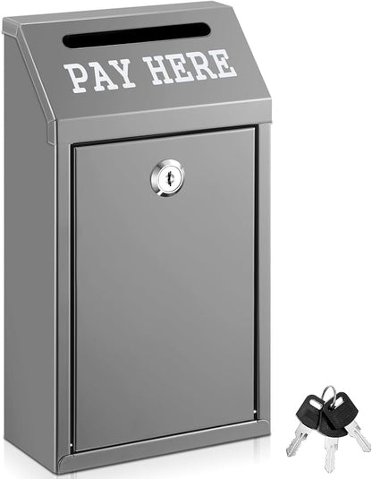 Yaocom Safe Metal Cash Box for Farm Stand – Money Drop and Secure Donation Collection, Wall Mount Lockable Unit with Pre Drilled Holes for Outdoor Self Serve(Grey,10.2 x 5.7 x 2.8 Inch)
