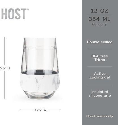 HOST Freeze XL Cooling Cup in Double Walled Insulated Freezable Drink Chilling Tumbler with Freezing Gel, 12 Ounces - Set of 2, Marble