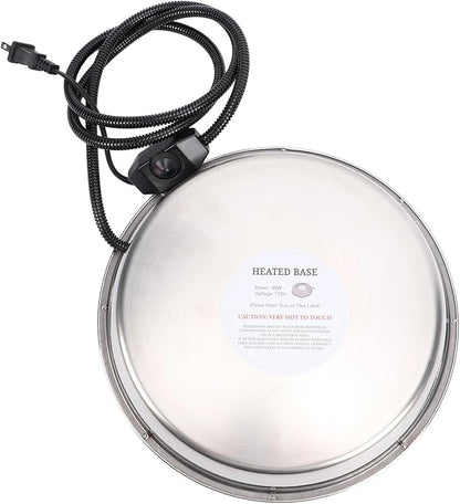VBESTLIFE Chicken Water Heater for Winter, 48W Heated Poultry Waterer Base with Thermostat, 13Inch Poultry Winter Deicer Heated Base with 5.25ft Power Cord (Silver)