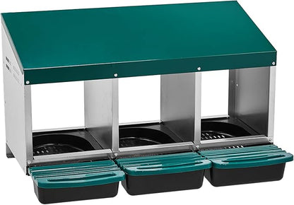 Metal Chicken Nesting Box,3 Compartment Nesting Box for Laying Eggs,Cleanable Pull Out Hen Roosting Boxes,Wall Mount Chicken Brooder Boxes,with Perch,for Hens Gooses Ducks Poultry Farms (Green)