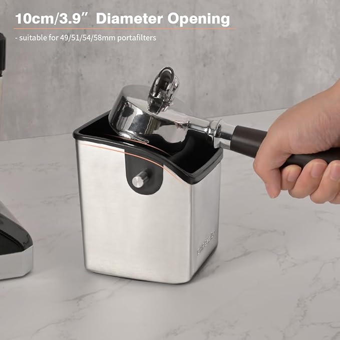 Coffee Knock Box Espresso Accessories - Home Use Small Coffee Grounds Puck Knock Box Stainless Steel with Tamping Mat for Espresso Machine