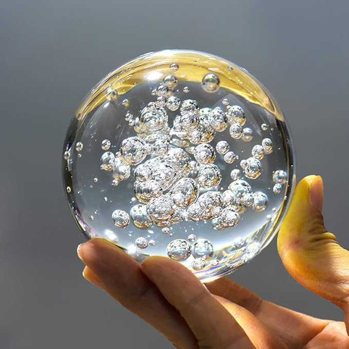 Crystal Ball Glass Globe Decor - Crystal Sphere with Stand & Gift Box, Clear Decorative Crystal Globe, 3D Crystal Ball for Home Decor Photography, Gazing Divination Fengshui Meditation, 2.3 inch/60mm