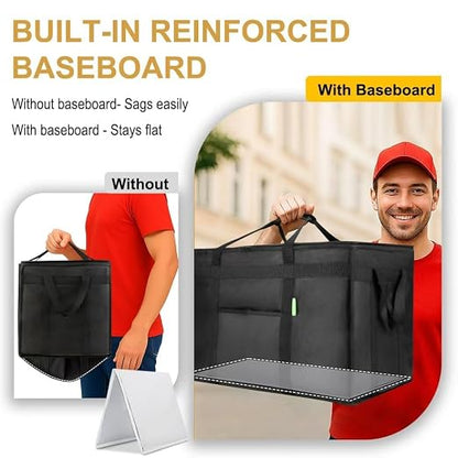 Bodaon Insulated Food Delivery Bag with Hard Baseboard, XXXL, Black, 1 Pack | Heavy-Duty, Waterproof Lining, Cold/Hot Warmer for Delivery, Reusable Grocery Carrier for Pizza, Drinks, Camping, Commercial
