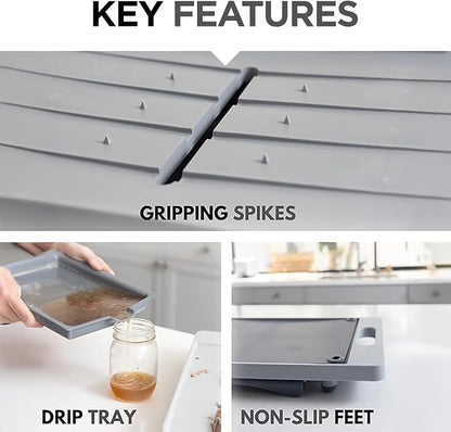 Karving King XL Deluxe Cutting Board - Spikes, Drip Tray & Meat Thermometer