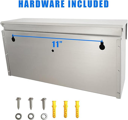 Stainless Steel Wall-Mount Outdoor Mailbox with Rain Cover | Large-Capacity Mailbox for Homes, Apartments & Offices with Secure Front Access & Weather-Resistant Design, Silver