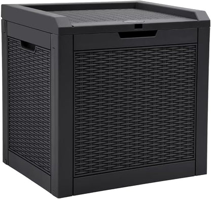 YITAHOME 32 Gallon Rattan Deck Box, Indoor Outdoor Storage Box for Patio Furniture, Pool Accessories, Cushions, Garden Tools, Sports Equipment, Waterproof Resin with Lockable Lid & Side Handles, Black