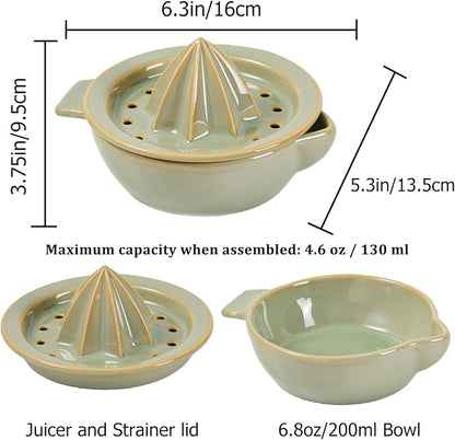 Ceramic Citrus Lemon Orange Juicer Manual Squeezer, Hand Juicer Reamer | Rotation Press with Strainer Lid, Spout, Handle, Dishwasher Safe, Easy to Clean