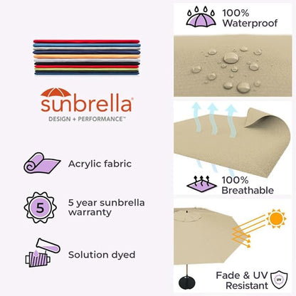 Midtown Umbrellas The Swilt 8 Feet Patio Umbrella in Sunbrella Heather Tan Acrylic Fabric - Fiberglass Ribs, Auto-Tilt Aluminum Frame For Backyard, Deck, Garden, Pool - White Pole