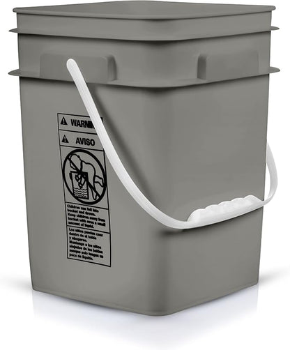 House Naturals 4 Gallon Square Food Grade Bucket Pail with Plastic Handles and Lid (Pack of 3) Made in USA containers (Gray)