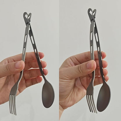 Titanium Fork Spoon Knife Set - Camping Tongs | Ultralight Backpacking Utensils, Travel Cutlery Set, Heat-Resistant & Rustproof, Hiking Survival Gear ((Fork+ Spoon)* 2)