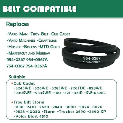 754-0367 954-0367 Drive Belt 3/8 x 34 inch v Belt Replacement MTD Snow Thrower 21130SE 826 926E Oregon 75-091 Stens 265-013,75-157,265-256, 13288, 230-3256, B17540367(2 Pack)