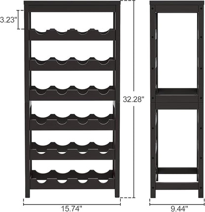 Wine Rack Free Standing Floor,6 Tier 24 Bottles Floor Wine Storage Shelves | Bamboo Wine Rack with Table Top,Wine Organizer Shelf for Kitchen Dining Room Bar,Easy-Assembly,Dark Brown
